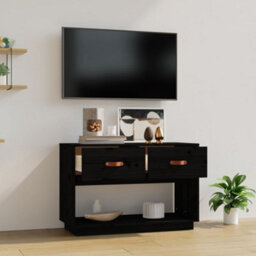 Berkfield Classic Tv Cabinet Black 90X40X60 Cm Solid Wood Pine - thumbnail 3