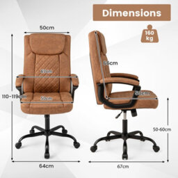 Costway Office Desk Chair Ergonomic Executive Chair W/headrest Cushion-Brown - thumbnail 9