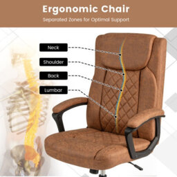 Costway Office Desk Chair Ergonomic Executive Chair W/headrest Cushion-Brown - thumbnail 3