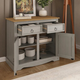 Mews Corona Grey Sideboard 2 Door 2 Drawer Cabinet Storage Cupboard Pine - thumbnail 2