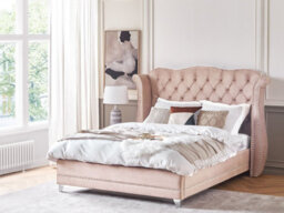 Beliani Bed Velvet Ayette 160 X 200 Cm (Eu King Size) Pastel Pink - thumbnail 2