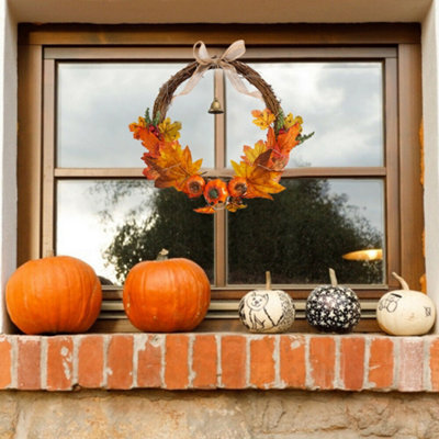 Darphe Halloween Simulation Pumpkin Maple Leaf Garland Ghost Face Pumpkin Bell Door Hanging - image 1