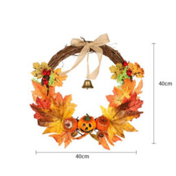 Darphe Halloween Simulation Pumpkin Maple Leaf Garland Ghost Face Pumpkin Bell Door Hanging - thumbnail 9