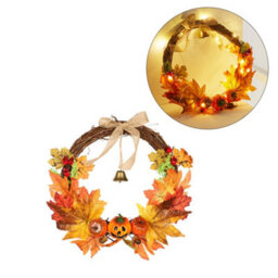 Darphe Halloween Simulation Pumpkin Maple Leaf Garland Ghost Face Pumpkin Bell Door Hanging - thumbnail 5