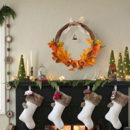 Darphe Halloween Simulation Pumpkin Maple Leaf Garland Ghost Face Pumpkin Bell Door Hanging - thumbnail 3