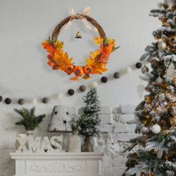 Darphe Halloween Simulation Pumpkin Maple Leaf Garland Ghost Face Pumpkin Bell Door Hanging - thumbnail 2