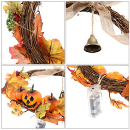 Darphe Halloween Simulation Pumpkin Maple Leaf Garland Ghost Face Pumpkin Bell Door Hanging - thumbnail 7