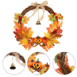 Darphe Halloween Simulation Pumpkin Maple Leaf Garland Ghost Face Pumpkin Bell Door Hanging - thumbnail 6