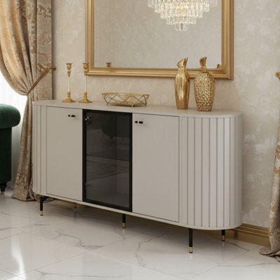 Zante Za3 Cabinet With Glass Shelf Steel Handles And Legs Cashmere - image 1