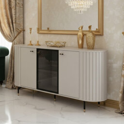 Zante Za3 Cabinet With Glass Shelf Steel Handles And Legs Cashmere - thumbnail 1