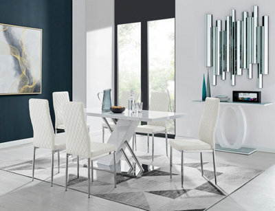 Furniturebox Uk Sorrento White High Gloss And Chrome Dining Table And 6 White Milan Dining Chairs - image 1