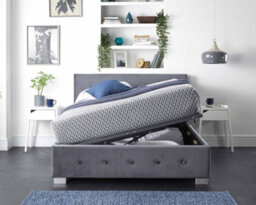 Aspire Side Opening Ottoman Storage Bed In Grey Plush Velvet, Double - thumbnail 3