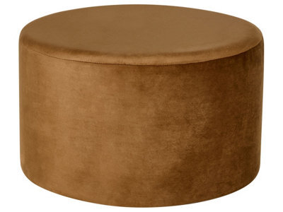 Wyld And Coco Luxvelvet Round Pouffe Velvet Golden Brown Ottoman Footstool - W61 X D61 X H36Cm - image 1