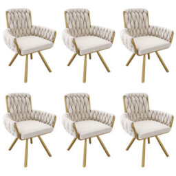 Velvet Dining Chair, Luxurious Living Room & Bedroom Swivel Chair With Four Metal Legs, Beige, Set Of 6 - thumbnail 5
