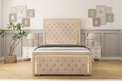 "Sloomy Sofia Gold Sand Naples Bed Frame With 50"" Upholstered Headboard 3' Single" - image 1