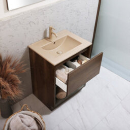 Homestylestore Dark Oak 612mm Bathroom Vanity Unit Open Shelf And Sand Basin - thumbnail 2