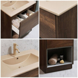 Homestylestore Dark Oak 612mm Bathroom Vanity Unit Open Shelf And Sand Basin - thumbnail 3