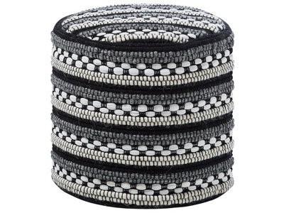 Beliani Handwoven Black And White Cotton-Wool Braided Macramé Pouffe, Round 41Cm - image 1