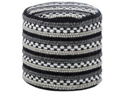 Beliani Handwoven Black And White Cotton-Wool Braided Macramé Pouffe, Round 41Cm - thumbnail 1