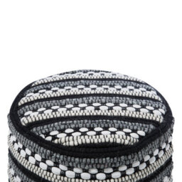 Beliani Handwoven Black And White Cotton-Wool Braided Macramé Pouffe, Round 41Cm - thumbnail 4