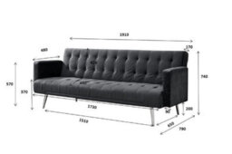 Home Detail Windsor Luxury Fabric Sofa Bed Grey Velvet With Metal Rose Gold Legs Clic Clac Sofabed Tufted Button Backrest Seat Track Armrests - thumbnail 7