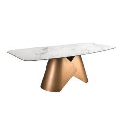 Angel Cerda Oval Dining Table With Porcelain Marble Barrel And Bronze-Coloured Steel Barrel