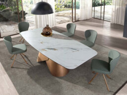 Angel Cerda Oval Dining Table With Porcelain Marble Barrel And Bronze-Coloured Steel Barrel - thumbnail 5