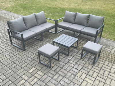 Fimous Aluminium 5 Pieces Garden Furniture Sofa Set With Cushions 8 Seater Outdoor Patio Set With Coffee Table Footstools - image 1