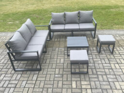 Fimous Aluminium 5 Pieces Garden Furniture Sofa Set With Cushions 8 Seater Outdoor Patio Set With Coffee Table Footstools - thumbnail 2