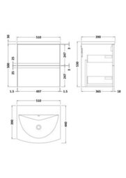 Hudson Reed Urban 510mm Satin White Wall Hung 2 Drawer Vanity Unit And Curved Basin With U-Shape Drawer, 530 X 510 X 440mm - thumbnail 6