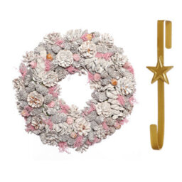 Dibor 39Cm Pink Pinecone Front Door Christmas Wreath With Star Wreath Hanger