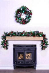 Christmas Tree World 180Cm Decorated Mixed Pine Garland With Red Green & Black Baubles