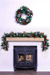 Christmas Tree World 180Cm Decorated Mixed Pine Garland With Red Green & Black Baubles - thumbnail 3