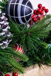 Christmas Tree World 180Cm Decorated Mixed Pine Garland With Red Green & Black Baubles - thumbnail 7