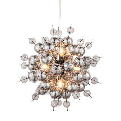 Black Chrome Ceiling Pendant With Tinted Glass Spheres Decorative Light Fitting - image 1