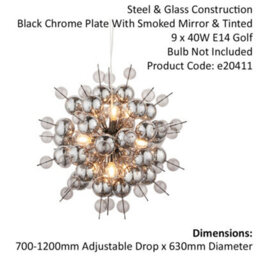 Black Chrome Ceiling Pendant With Tinted Glass Spheres Decorative Light Fitting - thumbnail 2