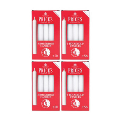 Price's Candles Prices Pack Of 5 Household White Candles 5 Hour Burning Time  X 4