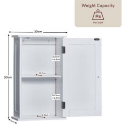 Wooden Wall Mounted Bathroom Storage Cabinet White - thumbnail 2