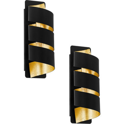 Stylish 2-Pack Black Gold Wall Light With Vertical Spiral Metal Shade - image 1