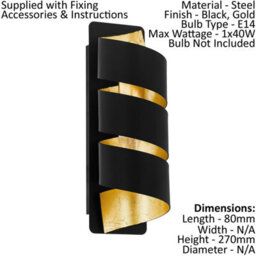 Stylish 2-Pack Black Gold Wall Light With Vertical Spiral Metal Shade - thumbnail 2