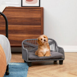Teamson Pets Lachesis Indoor Outdoor Woven Rope Cat Or Small Dog Sofa Bed Lounger Water Resistant With Removable Washable Cushion