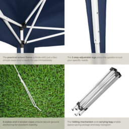 Tectake Gazebo Linosa - 3 X 3 M, Foldable, Water-Resistant, Uv Protection 300 X 300 X 255 Cm - Blue - thumbnail 5