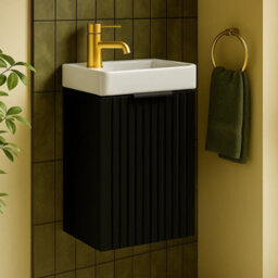 Impact Furniture Cloakroom Vanity Unit With Basin 400mm Ribbed Fluted Black Modern Small Bathroom Wall Sink Cabinet Slimline Narrow Adel