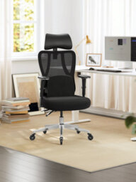 LEDREM Office Gaming Chair, Height Adjustable Desk Chair With Lumbar Support, 150 Kg Load, Black - thumbnail 6