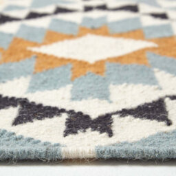 Homescapes Agra Handwoven Ochre Gold, Silver Grey And Black Diamond Pattern Kilim Wool Rug, 120 X 170 Cm - thumbnail 4