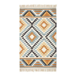 Homescapes Agra Handwoven Ochre Gold, Silver Grey And Black Diamond Pattern Kilim Wool Rug, 120 X 170 Cm - thumbnail 2
