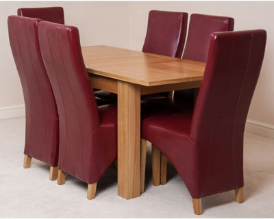 That's Furniture Hampton 120Cm - 160Cm Oak Extending Dining Table And 6 Chairs Dining Set With Lola Burgundy Leather Chairs - image 1