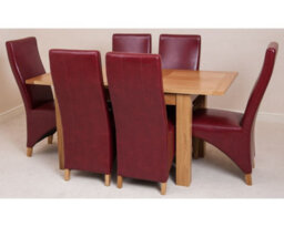That's Furniture Hampton 120Cm - 160Cm Oak Extending Dining Table And 6 Chairs Dining Set With Lola Burgundy Leather Chairs - thumbnail 2
