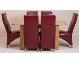 That's Furniture Hampton 120Cm - 160Cm Oak Extending Dining Table And 6 Chairs Dining Set With Lola Burgundy Leather Chairs - thumbnail 3