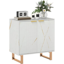 Sideboard Storage Cabinet Cupboard Gold Legs Modern Ridged - thumbnail 1
